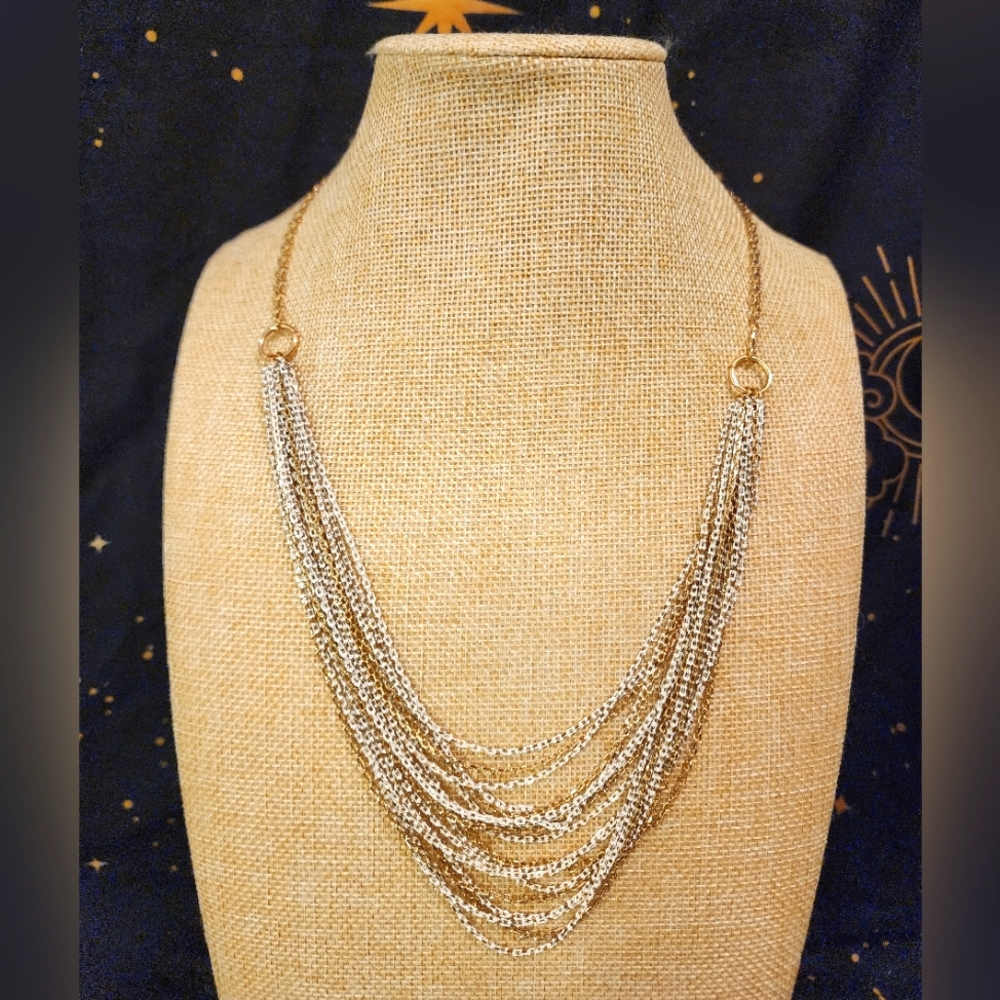Kenneth Cole Multi-Layer Waterfall Silver and Light Gold Toned Necklace